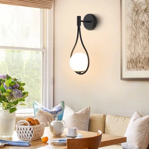 Miniatura 6 de BOKT Moderna lámpara de pared de vidrio negro apliques montados en la pared, de mediados de siglo, para dormitorio, mesita de noche, luz de pared