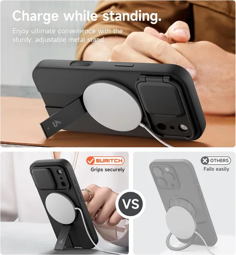 Miniatura 5 de SURITCH - Funda para iPhone 17 Pro Max con cubierta de control de cámara, cubierta para cámara y soporte ajustable, compatible con MagSafe, a prueba