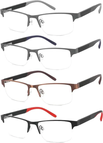 Paquete de 4 lentes de lectura para hombres, lectores de computadora con bloqueo de luz azul, anti rayos UV, fatiga ocular/deslumbramiento, lentes
