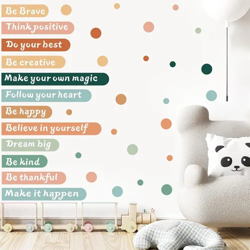 Miniatura 6 de Colorida calcomanía de pared inspiradora, citas motivacionales, calcomanías de pared con texto positivo para aula, diseño de lunares extraíbles