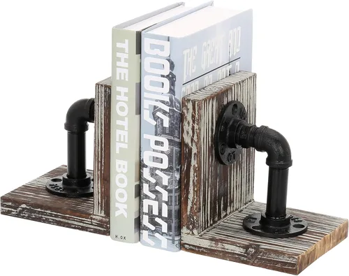 Miniatura 11 de MyGift Sujetalibros Decorativos, Sujetalibros para Estantes, Sujetalibros de Metal para Libros Pesados, Decoración de Oficina para Hombres, Tope