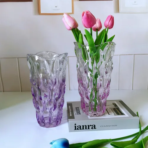 Miniatura 6 de Florero de cristal para flores irrompible de 3.5 libras, 9.5 pulgadas, florero brillante estilo bohemio, para centros de mesa, cocina, oficina, sala