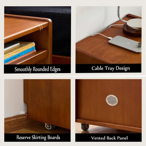Miniatura 5 de Solid Wood Mobile Side Table with Wheels,Rolling Side Table with Storage,Unique Floating Design Storage Organizer for Bedroom, Living Room, Small