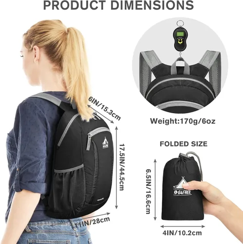 Miniatura 3 de G4Free Mochila de senderismo de 16 litros, mochila pequeña ligera y plegable para viajes, camping, al aire libre, hombres y mujeres