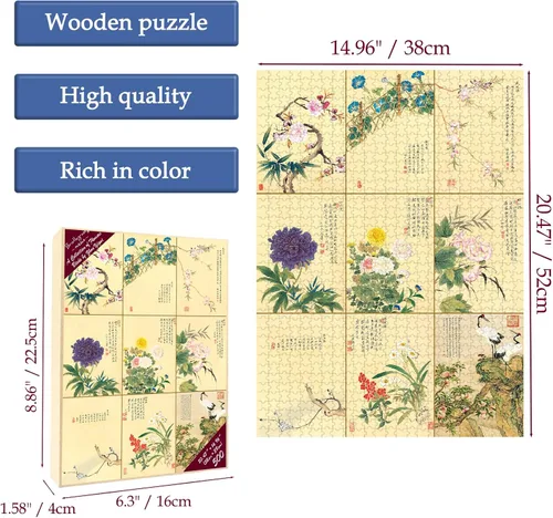 Miniatura 2 de Rompecabezas de 500 piezas para adultos, una colección de flores y pájaros. Rompecabezas de 500 piezas, rompecabezas de madera para regalos