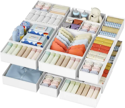 Miniatura 26 de DIMJ Organizador de cajones de ropa – Paquete de 20 contenedores organizadores de cajones de armario para almacenamiento de ropa de bebé, Rosa