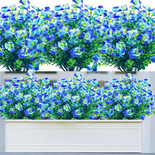 8 paquetes de flores artificiales para exteriores, resistentes a los rayos UV, flores de plástico sintético para exteriores, patio, jardín, porche,