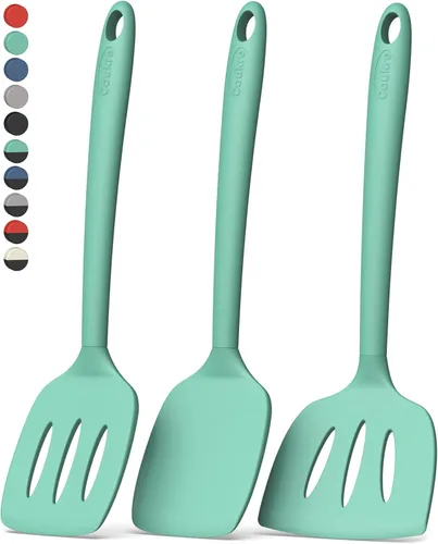 Coukre Juego de 3 espátulas de silicona, resistentes a altas temperaturas, sin BPA, espátula para pescado, volteador sólido y con ranuras para