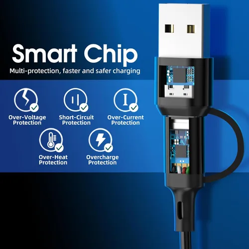 Miniatura 4 de Cable de carga múltiple 6 en 1 [3 unidades de 4 pies] Cable de carga rápida de nailon trenzado múltiple USB A/C a teléfono USB C/Micro USB/i-P Cable