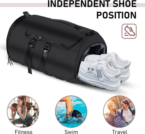 Miniatura 5 de Pequeña bolsa de gimnasio para hombres y mujeres, mochila de gimnasio negra con compartimento para zapatos, mochila de fin de semana, bolsa