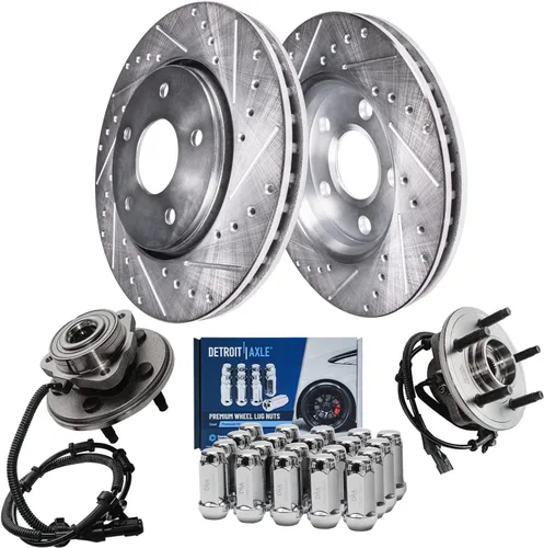 Miniatura 16 de Detroit Axle - Kit de frenos para Jeep Grand Cherokee 99-04 1999 2000 2001 2002 2003 2004 Rotores de freno de disco perforados y ranurados Pastillas