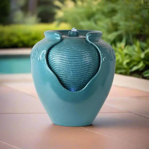 Miniatura 2 de Teamson Home Fuente de Agua de Maceta Esmaltada de Piso con Luz LED Integrada y Bomba para Exterior Interior Patio Jardín Patio Trasero Terraza