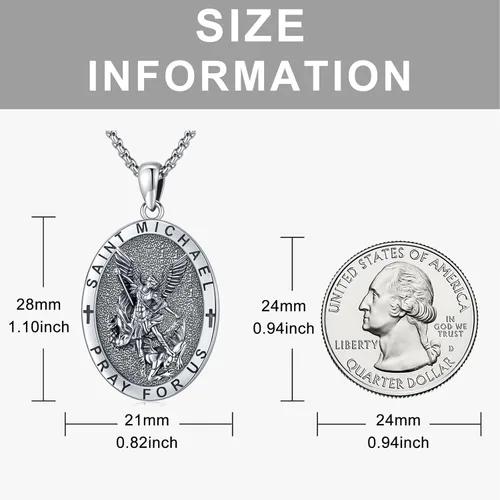 Miniatura 2 de Odinstone Collar de plata de ley 925 con medalla de San MiguelSan CristóbalSan BenitoCrucifijo de JesúsSan UrielArcángel Rafael para hombres