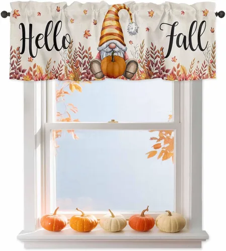 Miniatura 12 de Cenefa de cortina con lazo rojo de Navidad para ventanas, sala de estar, cocina, baño, granja, bolas de Navidad de acuarela con diseño de bayas