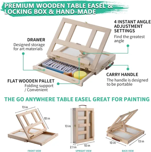 Miniatura 5 de Juego de pintura acrílica de 54 piezas con soporte de caballete de mesa, suministros completos de pintura para principiantes con pinturas acrílicas