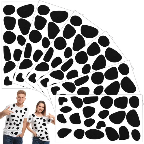 Tatuo 6 hojas de almohadillas adhesivas negras de fieltro para disfraz de dálmata, manchas de dálmata, calcomanías para fiestas de bricolaje