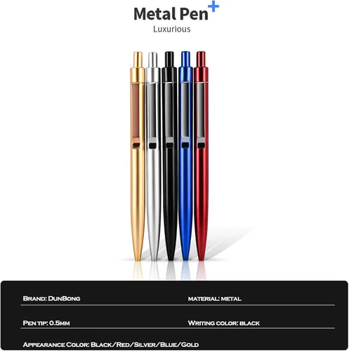 Miniatura 7 de DUNBONG Bolígrafo de Gel de Metal Negro, Bolígrafo de Tinta de Gel, Tinta Negra, Pluma de Tinta Retráctil de 0.5mm (Negro)