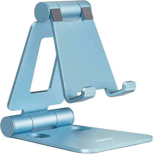 Miniatura 14 de Nulaxy Soporte plegable doble para teléfono celular, totalmente ajustable, plegable, soporte para teléfono de escritorio, base compatible con iPhone