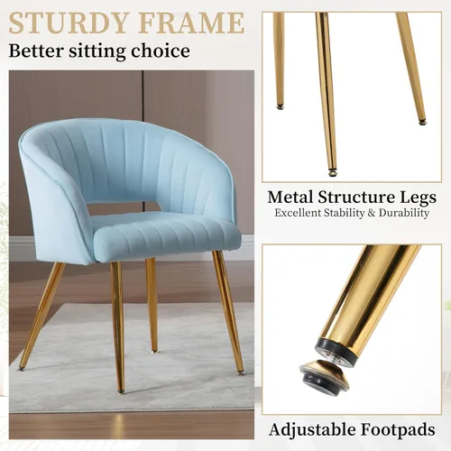 Miniatura 5 de Westice Juego de Silla de Oficina de Terciopelo para el Hogar, Set de 1, Sillas de Tocador Modernas con Acolchado y Patas de Metal Dorado, Silla
