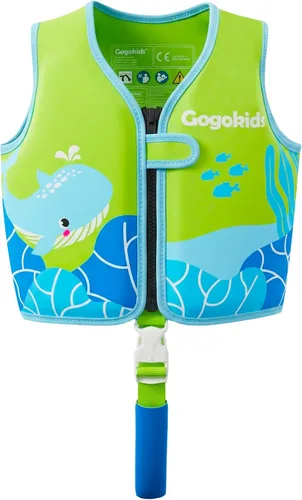 Miniatura 20 de Gogokids Chaleco de natación para niños de 1-2-3-5-7-9 años, chaqueta de natación de neopreno para niños con correa de seguridad ajustable y Azul