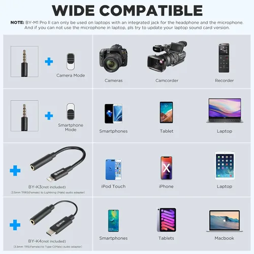 Miniatura 8 de BOYA Micrófono de solapa Lavalier - Sin batería, by-M1 Pro ll Omnidireccional Micrófono de condensador para iPhone Cámara Android PC Windows