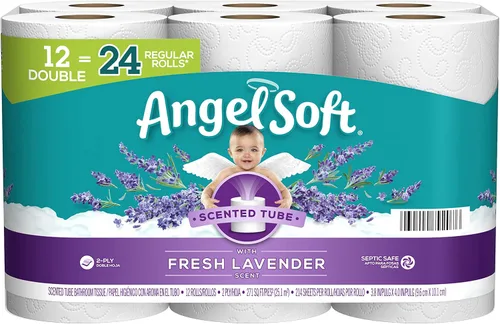 Miniatura 10 de Angel Soft Papel higiénico con tubo perfumado de lavanda fresca, 8 megarrollos = 32 rollos regulares, papel higiénico suave y fuerte