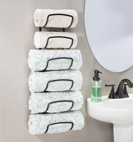 Miniatura 3 de mDesign Toallero moderno y decorativo de seis niveles para baño, soporte y organizador, para montar en la pared, para almacenamiento de toallas