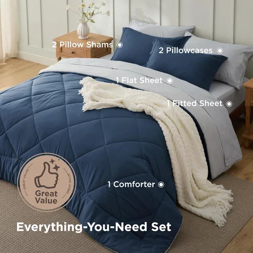 Miniatura 3 de Bedsure Juego de edredón California King - 7 piezas reversibles de ropa de cama azul marino, juego de cama tamaño California King para todas las 02