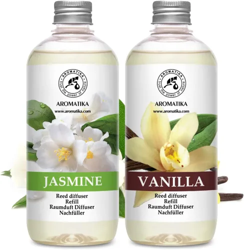Miniatura 2 de Juego de repuesto para difusor de varillas de vainilla y jazmín con aceite esencial de jazmín, 34 onzas líquidas, 2 x 16.9 fl oz, repuesto