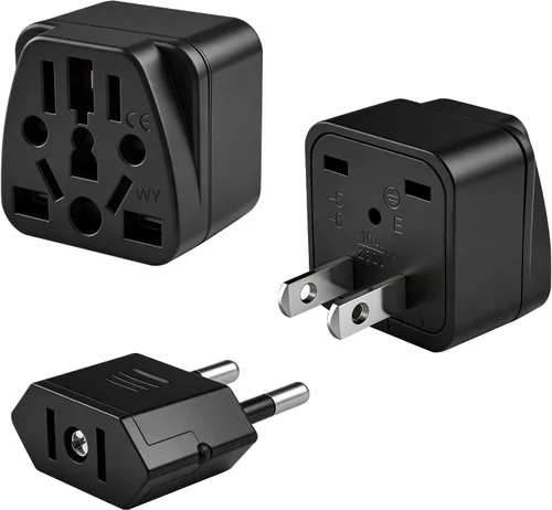 Adaptador de enchufe estadounidense a europeo, paquete de 2 adaptadores de enchufe americano a europeo, UE, AU, CN, JP, adaptador de enchufe de Negro