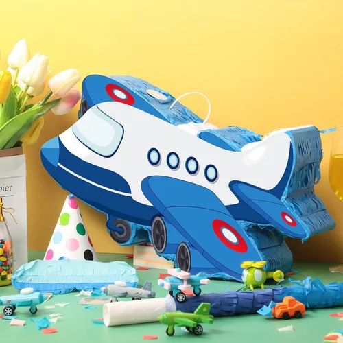 Miniatura 4 de Piñata de avión de 16.1 x 10.31 pulgadas, piñata patriótica roja, azul y blanca con palo para los ojos vendados, confeti, fiesta de cumpleaños