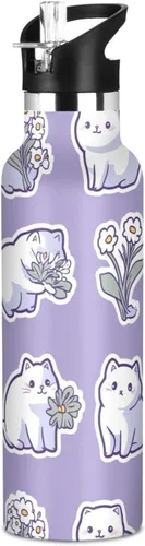 Miniatura 11 de Art Exotic Shorthair Cats Pink Double Wall Vacuum Insulated Bottles Water Bottles With Straws Leak-proof BPA-Free Leak Proof for Gym Sports