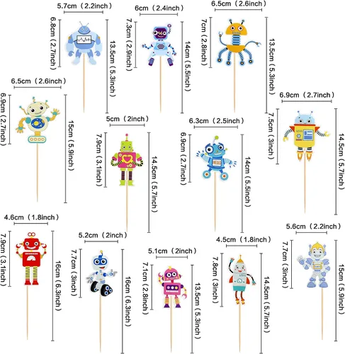Miniatura 2 de Ercadio Paquete de 36 adornos para magdalenas de robots de dibujos animados impresos, selecciones de cupcakes, decoración de pasteles para temática