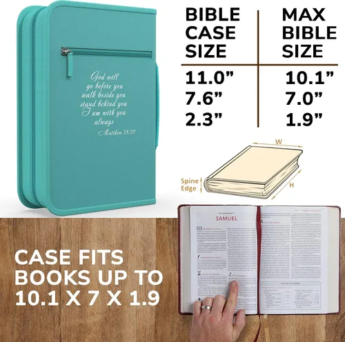Miniatura 2 de DEHITE Funda para la Biblia para mujer, bolsas de transporte de la Biblia, tamaños medianos y grandes, ranuras para bolígrafos, tela de primera