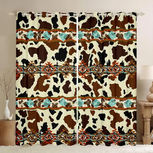 Miniatura 52 de Cortinas opacas de estilo bohemio occidental de 76 x 45 pulgadas, cortinas y cortinas de atrapasueños de vaca, cortinas del suroeste, cortinas