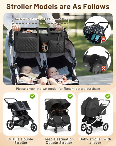 Miniatura 2 de kcross Bolsa organizadora de cochecito doble para Bob Duallie y Baby Jogger City Mini Gt2, organizador de cochecito doble con soporte para tazas