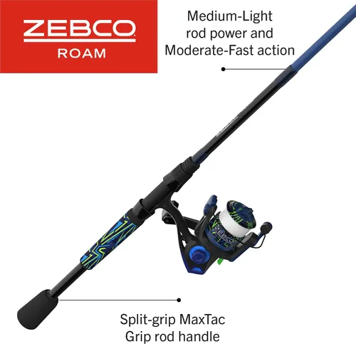 Miniatura 6 de Zebco Roam - Combo de carrete giratorio y caña de pescar, varilla de fibra de vidrio, mango cómodo dividido, perilla de mango suave al tacto