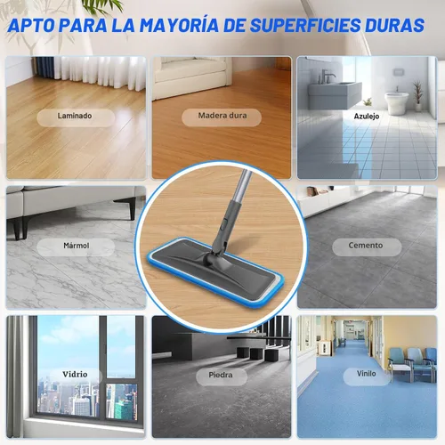 Miniatura 7 de Trapeadores de Microfibra para Limpieza de Pisos de Madera Dura - BPAWA Trapeador de Piso Plano con 4 Almohadillas Lavables para Laminado Madera Gris