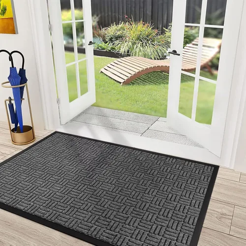 Mibao Tapete para puerta delantera, resistente y duradero, tapete de bienvenida para interiores y exteriores, atrapador de suciedad, impermeable,