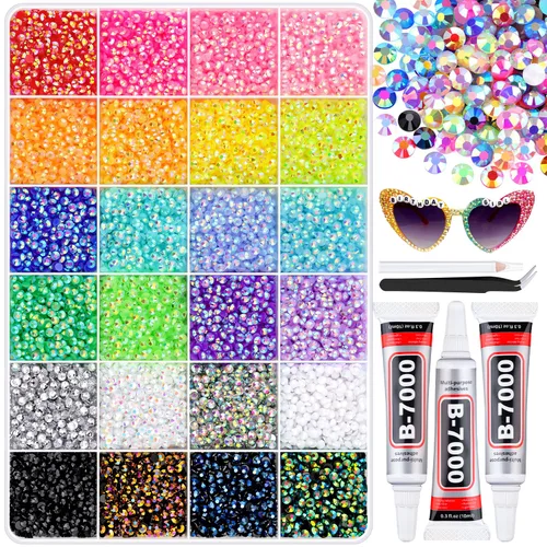 Miniatura 47 de 7000 diamantes de imitación de resina con pinzas para manualidades, diamantes de imitación de gelatina con parte trasera plana de 2/3/4/5/6mm, 4