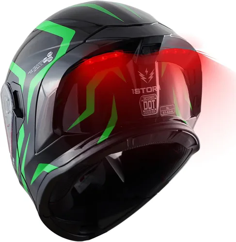 Miniatura 9 de 1Storm Nuevo Casco Modular de Motocicleta con Visera Dual, Protección Solar Completa y Luz Trasera LED Recargable: LED-X90 Flecha Azul