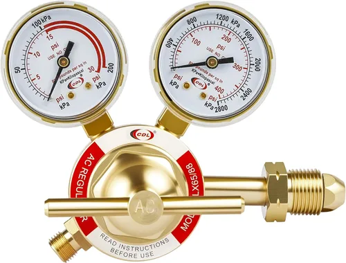 CDL Regulador de acetileno de servicio medio LX65 CGA510, latón forjado, regulador de antorcha de corte de calibre de tanque grande, entrada de