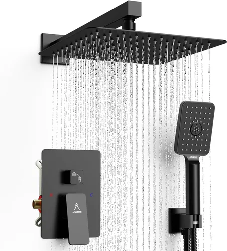 Miniatura 26 de Sistema de Ducha Moderno de Lluvia de Latón Juego de Grifería con Válvula y Desviador Mezclador de Ducha con Ducha de Mano de Alta Presión Regadera