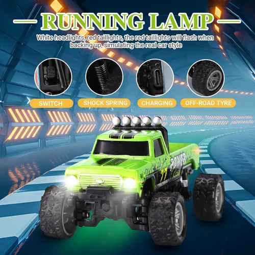Miniatura 3 de Camión Mini RC hehred, Camión de Control Remoto de Monstruo a Escala 1:64 con Luces, Camión RC de 2.4Ghz con Control Remoto y Remolque, Velocidad