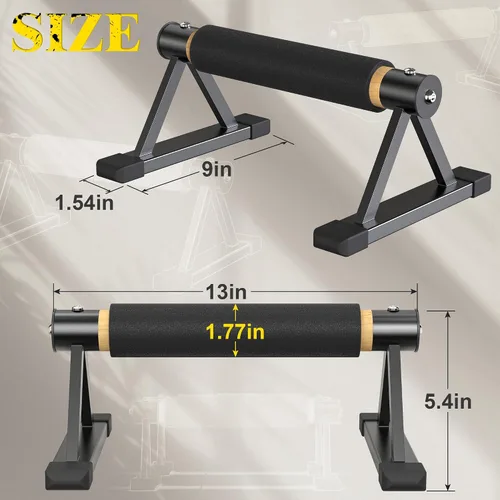 Miniatura 7 de Wooden Parallettes Push Up Bars, Solid Wood Parallel Bars with Anti-Slip Grip, Heavy Duty Metal Frame Supports 600 lbs, Stable Dip Bars for
