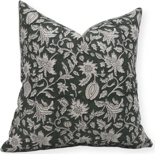 Miniatura 10 de Funda de cojín vintage hecha a mano con estampado de bloques de lino grueso de 20 x 20 pulgadas, con cremallera, para sofá, sillón y cama, Gris claro