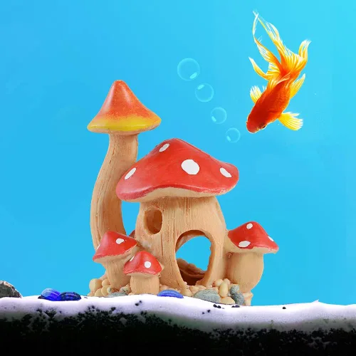 Miniatura 7 de Bonita decoración de casa de hongos para acuario, adorno de pecera, cuevas de Pleco para escondite de peces pequeños y decoraciones de jardín
