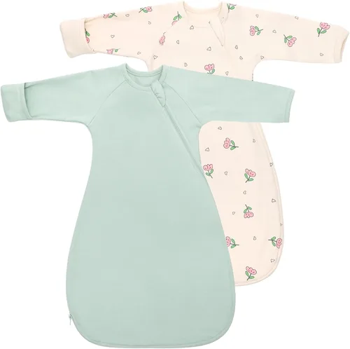 Miniatura 10 de Saco de dormir de algodón orgánico para recién nacido, saco de dormir de transición para bebé, mangas arriba, puños de manopla, paquete de 2