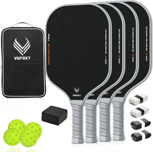 Pickleball Paddles Set of 2/4, USAPA Approved Carbon Fiber Surface Pickle Ball Set - 14mm PP Honeycomb Core of Lightweight Pickleball Rackets Juego