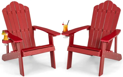 Miniatura 10 de Giantex Silla Adirondack para exteriores, sillas de patio de gran tamaño con portavasos oculto, veta de madera realista, capacidad de peso de 380